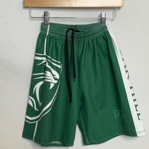 Green and White Performance Basketball Shorts Youth Medium